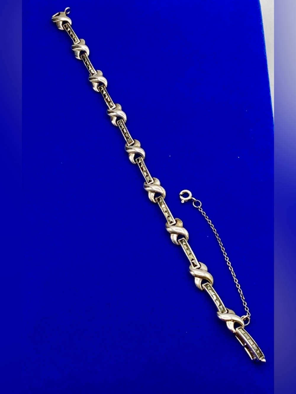 Vintage Sterling Silver Marcasite Link Bracelet